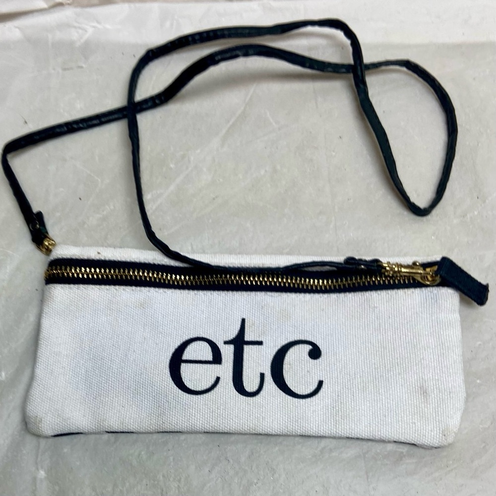 ETC White and Black Stripes Envelope Shoulder Bag- See Jane Work 9in x 4in